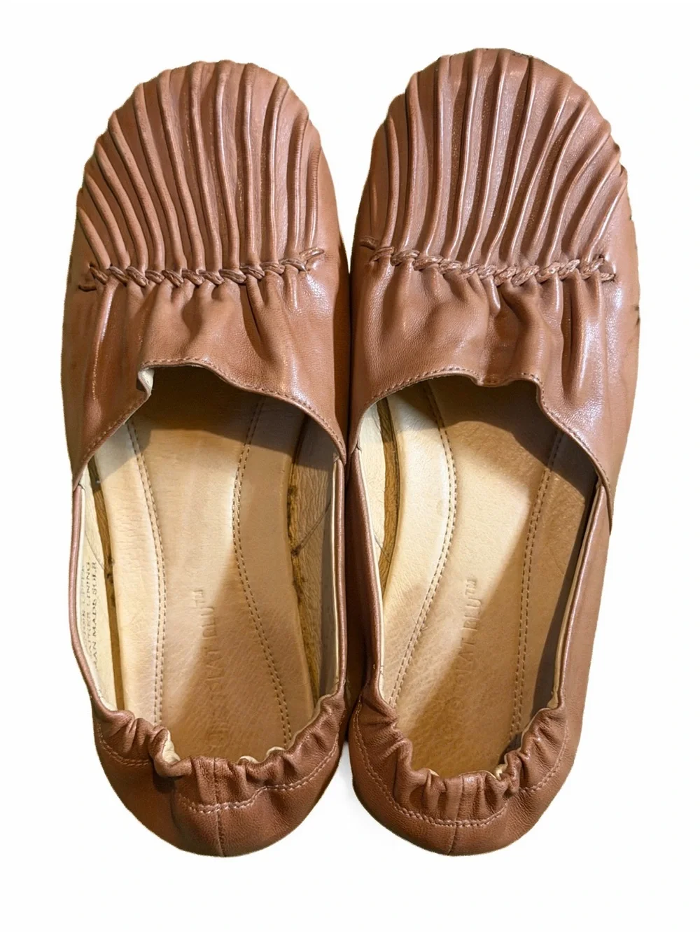 Chocolat Blu Cam Pleated Leather Ballet Flats Tan Brown Size 8 Womens Shoes GUC
